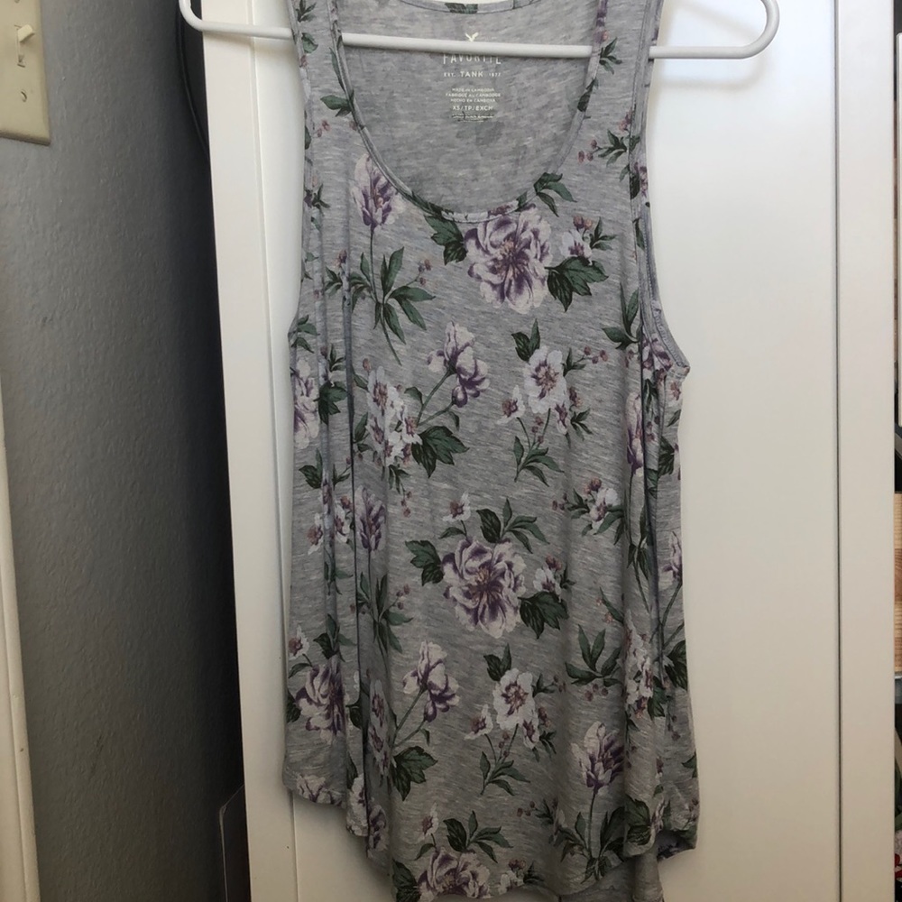American Eagle Gray/Floral Favorite Tank